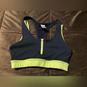 Zumba brand, size small, black and bright green, sports bra